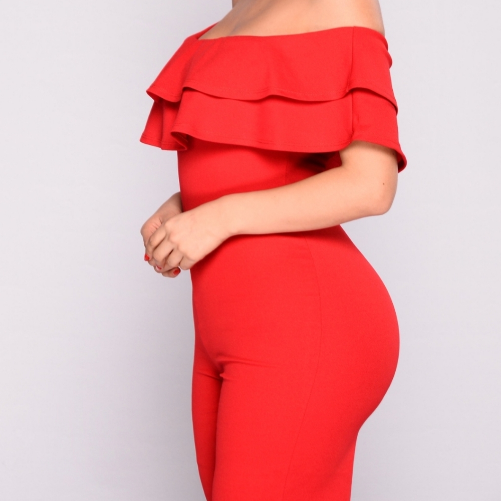 Red Ruffle Jumpsuit - Picture 3 of 5